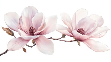 Wall Mural - Two Delicate Pink Magnolia Blossoms on a Branch