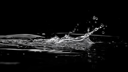 Poster - Water splash with air bubbles in dark background creating a dynamic and artistic abstract liquid texture in monochrome tones.