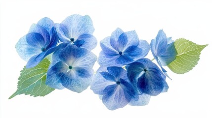 Canvas Print - Delicate Blue Hydrangea Blooms Isolated on White Background