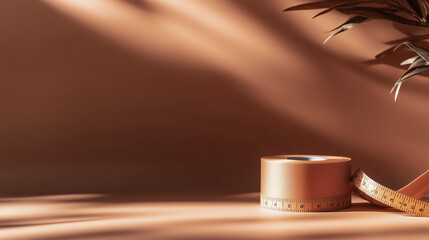 Poster - warm tones and minimalist design highlight measuring tape and plant in a serene setting