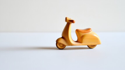 Antique yellow toy scooter on a clean white background highlighting vintage collectibles and nostalgia from childhood.