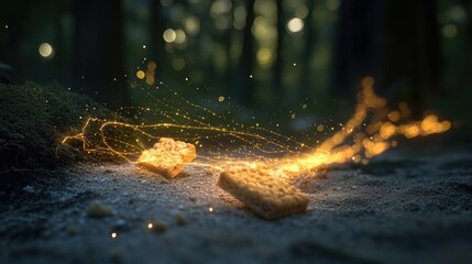 Poster - Light trail effects created using crackers in a forest setting showcasing manual or automatic camera focus techniques