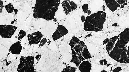 Poster - elegant black and white terrazzo marble floor texture showcasing polished granite with intricate pat