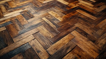 Poster - Old wooden parquet floor with dark shabby planks poorly attached revealing tree structure and broken edges in a vintage aesthetic setting.