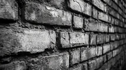 Poster - Gray brick wall texture showing weathered masonry in a monochrome setting suitable for backgrounds and architectural designs.