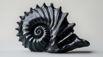 Poster - Black Murex seashell intricately designed with spiral patterns displayed on a neutral background