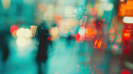 Poster - Abstract Blurred View of Heavy Traffic at Night with Colorful Lights and Movement in Urban Environment