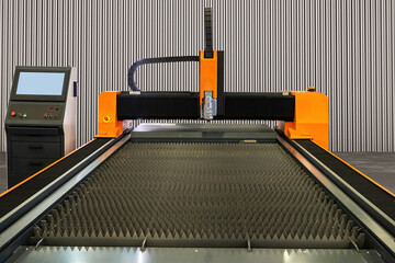 Poster - industrial laser cutting machine. production equipment. metalworking technologies. machine for laser