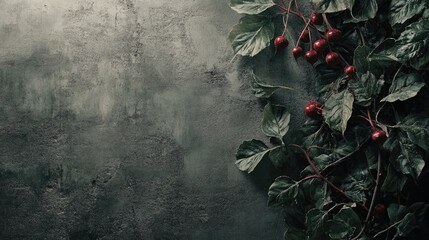 Poster - Beets and leafy greens arranged artistically on a textured concrete surface for a fresh and organic culinary backdrop