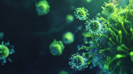 Poster - Abstract Representation of Virus Cells in Green Glow Environment
