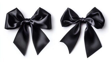 Wall Mural - Black satin ribbon and bows elegantly displayed on a pristine white background for festive and decorative purposes