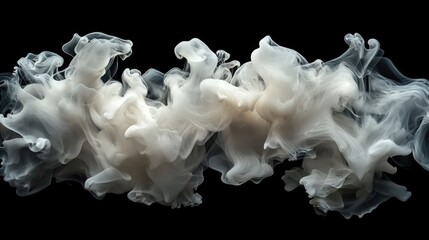 Poster - Abstract white smoke shapes swirling against a dark background creating an ethereal and mystical atmosphere for artistic designs.
