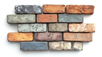 Poster - Colorful split-sided brick concrete arranged creatively on a white background showcasing unique textures and hues for design inspiration.