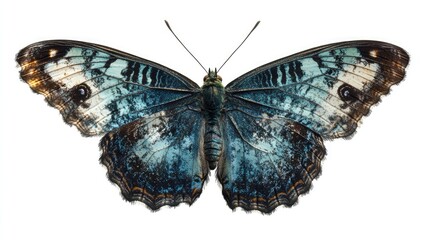 Wall Mural - vibrant blue butterfly upper wing profile isolated with detailed texture against a clean background 