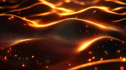 Poster - Abstract Background of Golden Waves with Sparkles Creating a Stunning Visual Effect for Use in Digital Media and Design Projects