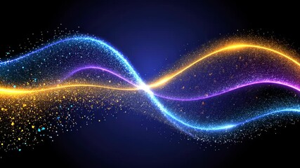 Poster - Dynamic Wavy Light Patterns with Sparkles in Blue and Orange Against Dark Background