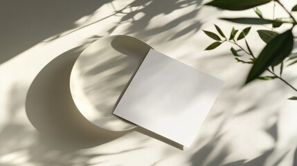 Poster - Minimalist blank paper card mockup with natural sunlight and shadows ideal for wedding invitations or print product presentations