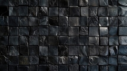 Poster - Textured black stone surface with a grid pattern suitable for background use in design projects and presentations.