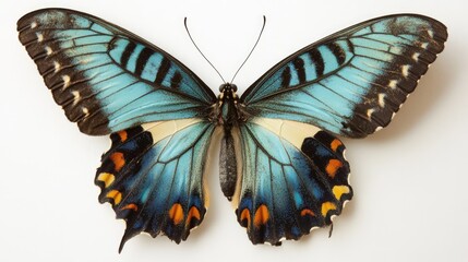 Wall Mural - vibrant blue butterfly with striking patterns displayed on a clean white background showcasing natur
