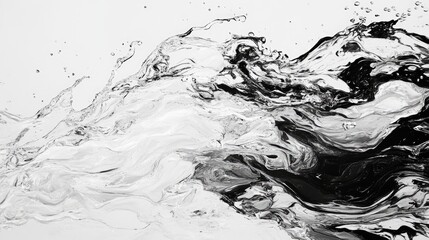 Poster - Abstract black and white water surface texture with splashes and bubbles creating a serene and artistic nature background in motion