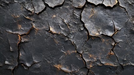 Poster - Textured black metal surface with abstract cracks and golden highlights for backgrounds and design elements.
