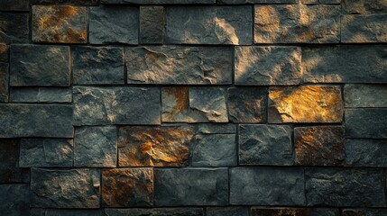 Poster - Textured Stone Brick Wall Background with Natural Light Highlights Ideal for Design and Architecture Projects