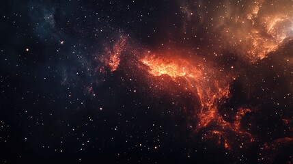 Poster - Cosmic Nebula in Dark Space with Bright Stars and Fiery Patterns Creating an Abstract Universe Background
