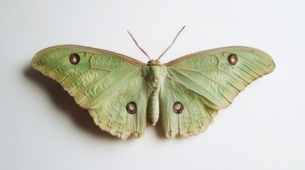Wall Mural - green butterfly on a white background showcasing intricate patterns and nature's beauty in a minimal