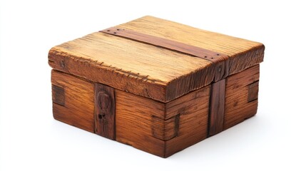 Poster - Handcrafted wooden box with intricate detailing isolated on a clean white background for decorative or storage use