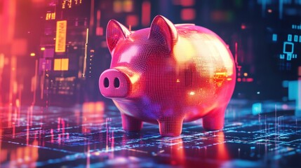 Poster - Digital Piggy Bank Concept with Futuristic Background Elements