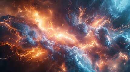 Wall Mural - This photo depicts a striking lightning abstract image of a black background illuminated by multiple lightning strikes