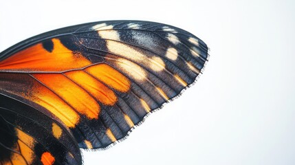 Wall Mural - close-up of vibrant butterfly wing detail showcasing intricate patterns against a clean white backgr