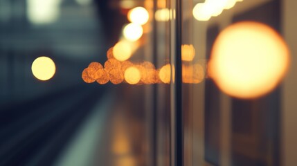 Poster - blurred lights on train platform creating an abstract visual effect of modern transportation and urb