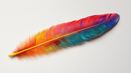 Wall Mural - colorful and vibrant bird feather displaying a stunning gradient of bright hues on a white backgroun