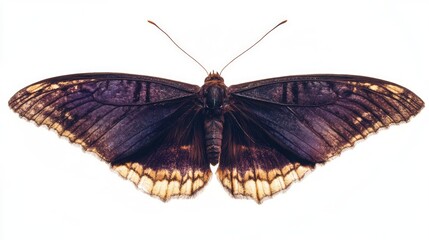 Wall Mural - purple butterfly lower wing view detailed with contrasting white backdrop showcasing intricate patte
