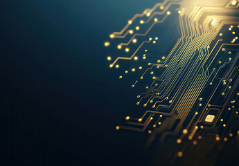 Fototapete - Abstract circuit board design with glowing lines and connections, showcasing technology