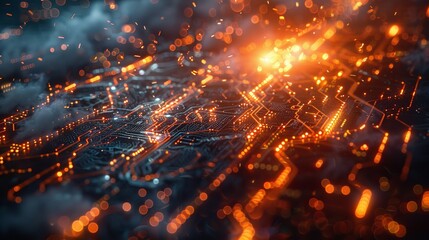 Poster - Future artificial intelligence technology concept, abstract circuit background.