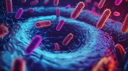 Poster - Colorful Microbial Life Forms Floating in a Surreal Space Environment