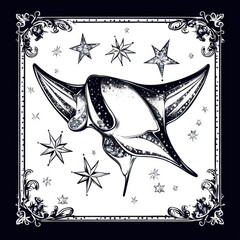 stunning artistic representation of a manta ray underwater art graphic design starry background abst