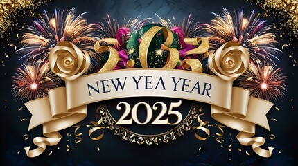 Wall Mural - black background with a star happy new year 2025 ai generative