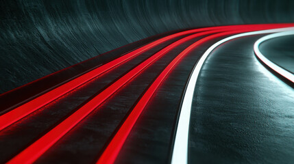 Poster - Abstract Motion Blurry Light Trails in Dark Environment with Red and White Colors