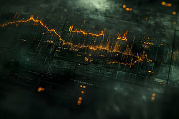 Poster - Glowing orange data stream on dark tech surface.