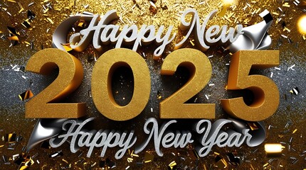 Wall Mural - golden fireworks elements happy new year 2025 ai generative
