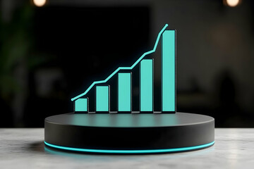 Poster - glowing teal bar graph on black pedestal, showing growth.