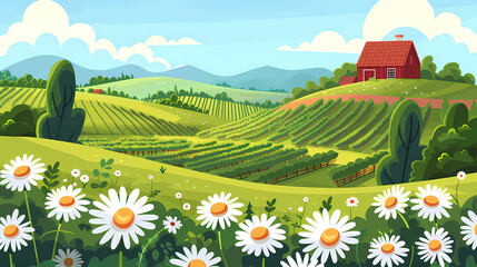 Wall Mural - landscape with flowers