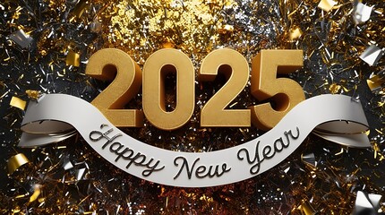 Wall Mural - golden fireworks elements happy new year 2025 ai generative