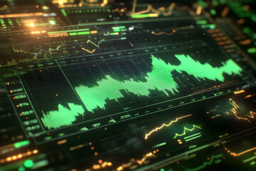 Poster - Green digital stock market graph on screen.