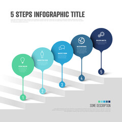 Poster - Multipurpose Simple five steps infographic template with big blue and green droplets pointers in one line on the stairs with light background
