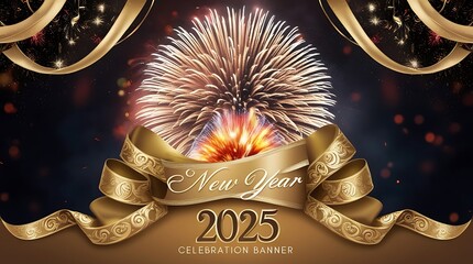 Wall Mural - happy new card with fireworks 2025 ai generative