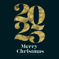 Wall Mural - modern merry christmas and happy new year card with abstract golden illustration in big year numbers